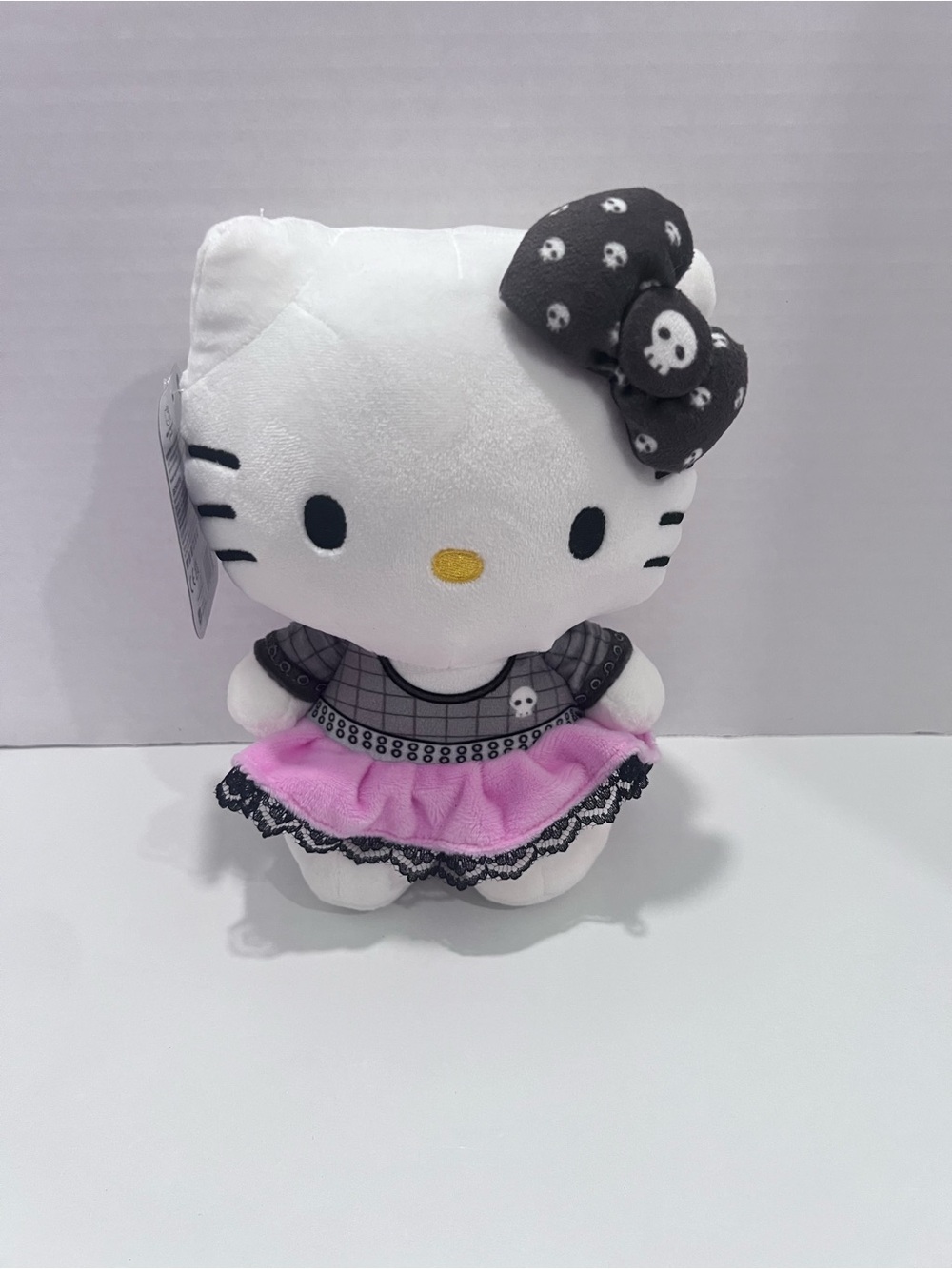 Hello Kitty Plush by Sanrio in White, Pink & Black with Skull Bow